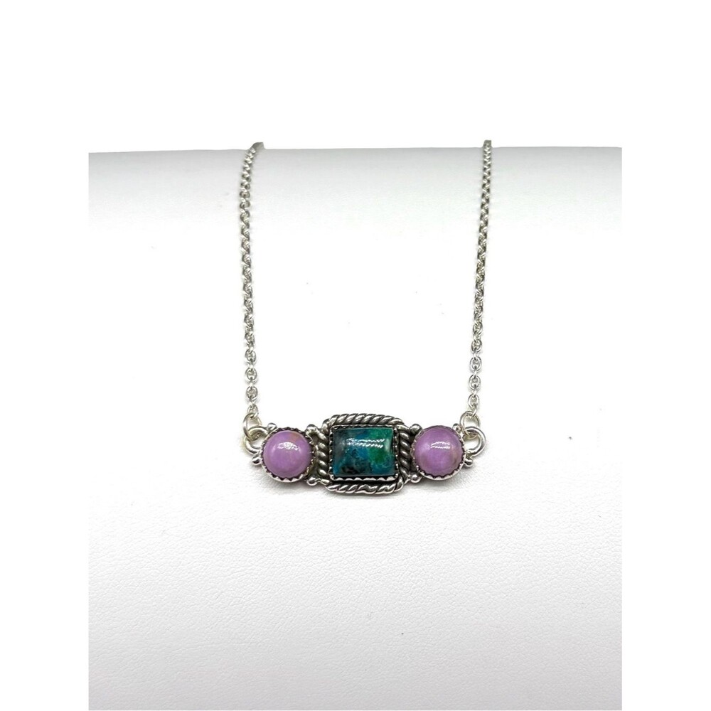 Chrysocolla & Phosphosiderite Pendant Necklace Solid 925 Sterling Silver